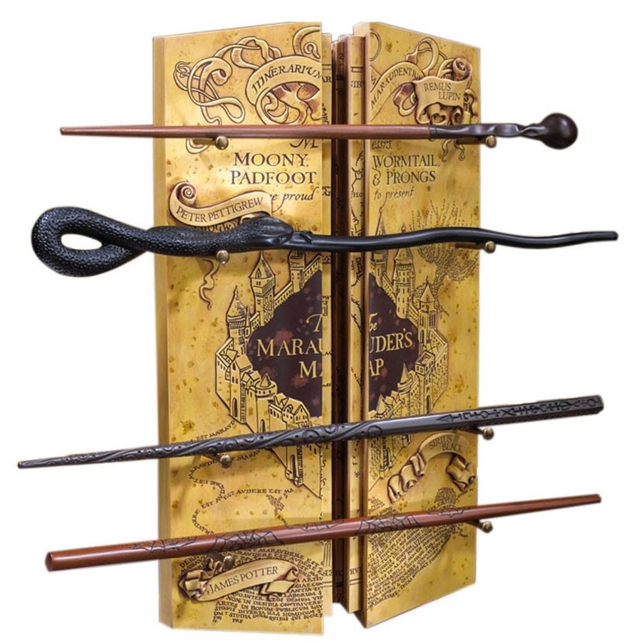 Expositor 4 Varitas con Mapa del Merodeador de Harry Potter