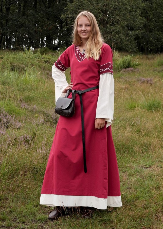 Vestido medieval Alvina, rojo-blanco