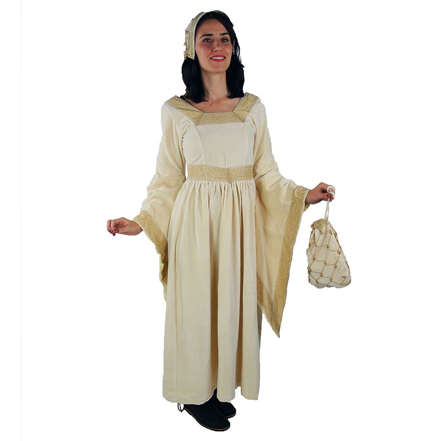 Vestido medieval noble Ana Bolena, blanco natural