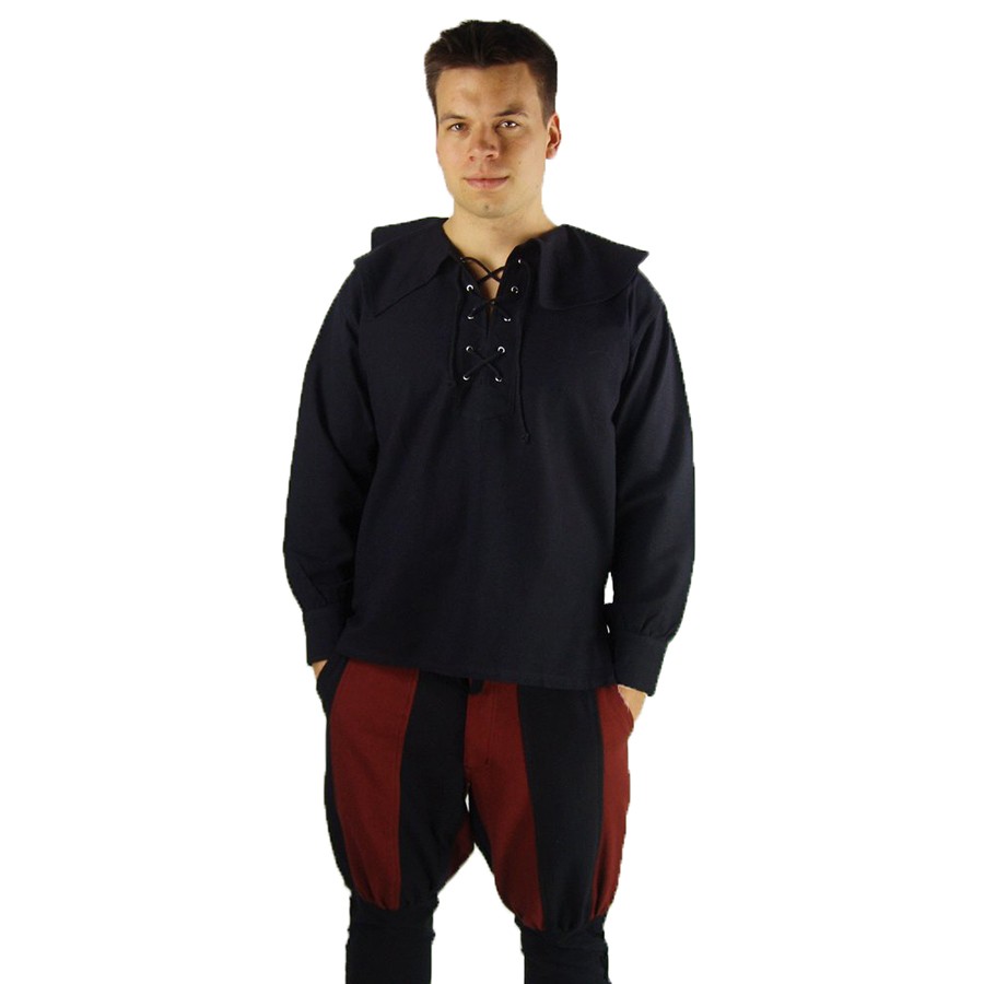 Camisa medieval con cuello modelo Athos, color negro
