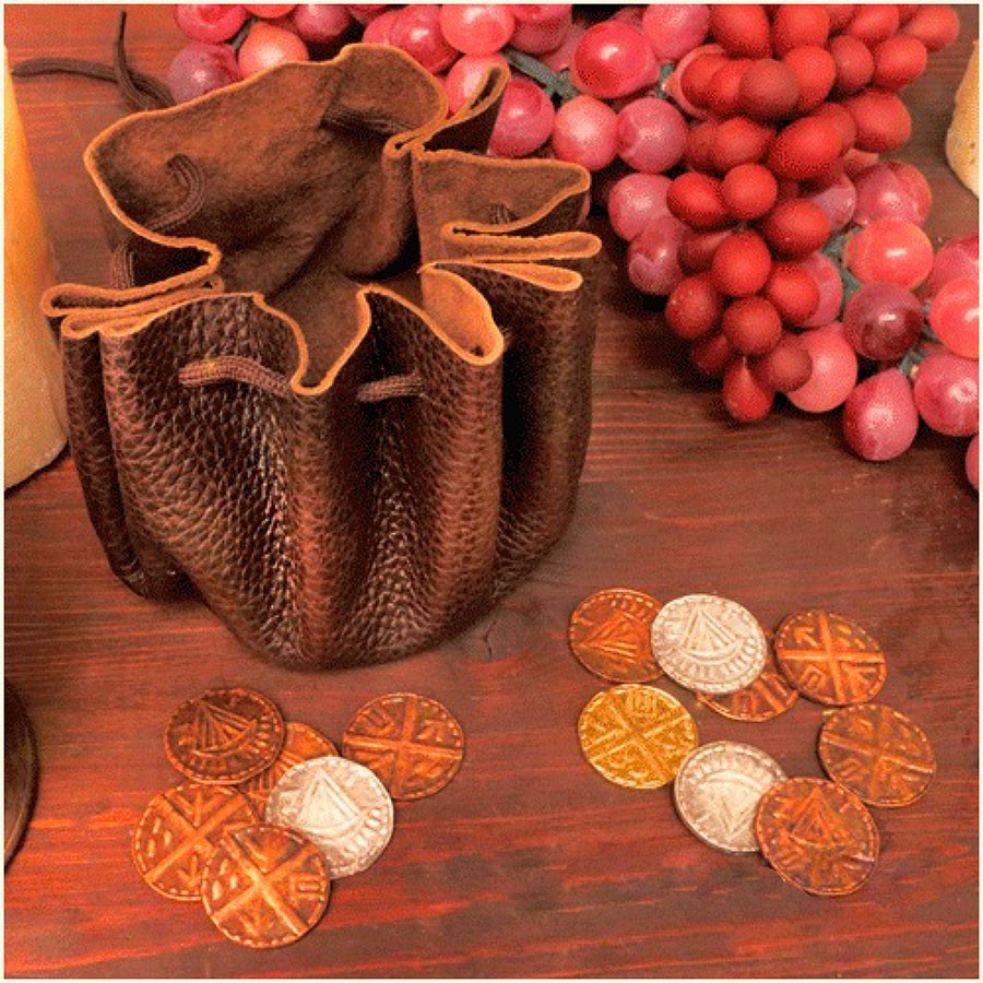 Bolso vikingo de cuero con 8 monedas