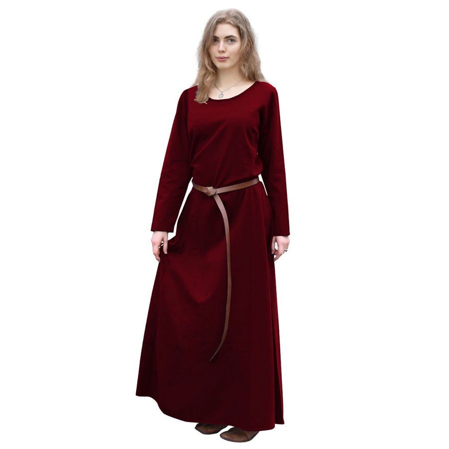 Vestido vikingo largo Afra, Rojo vino