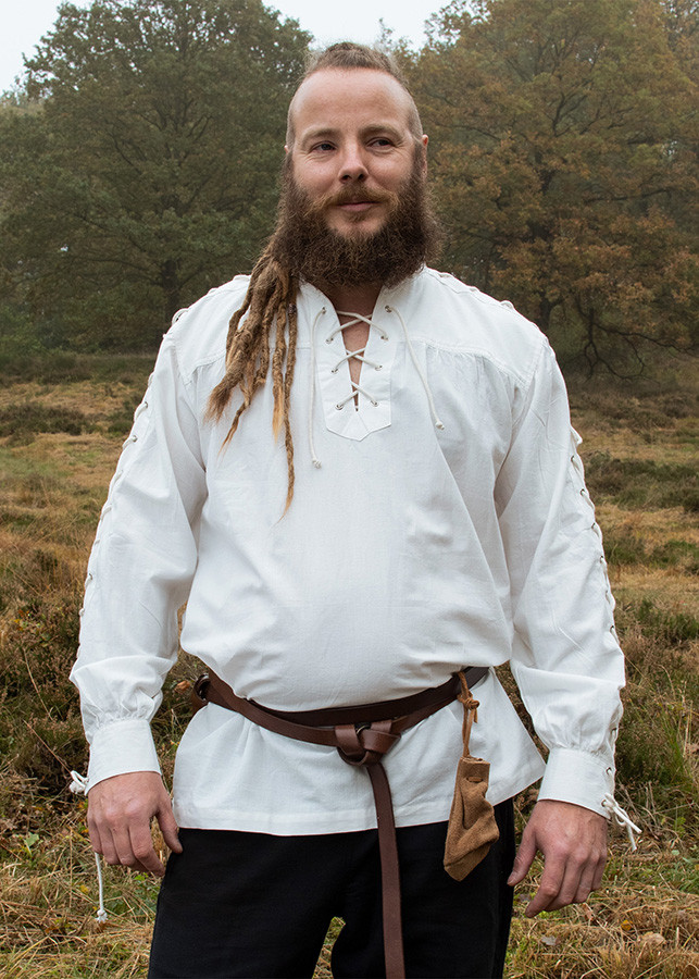 Camisa medieval blanca con lazos modelo Corvin