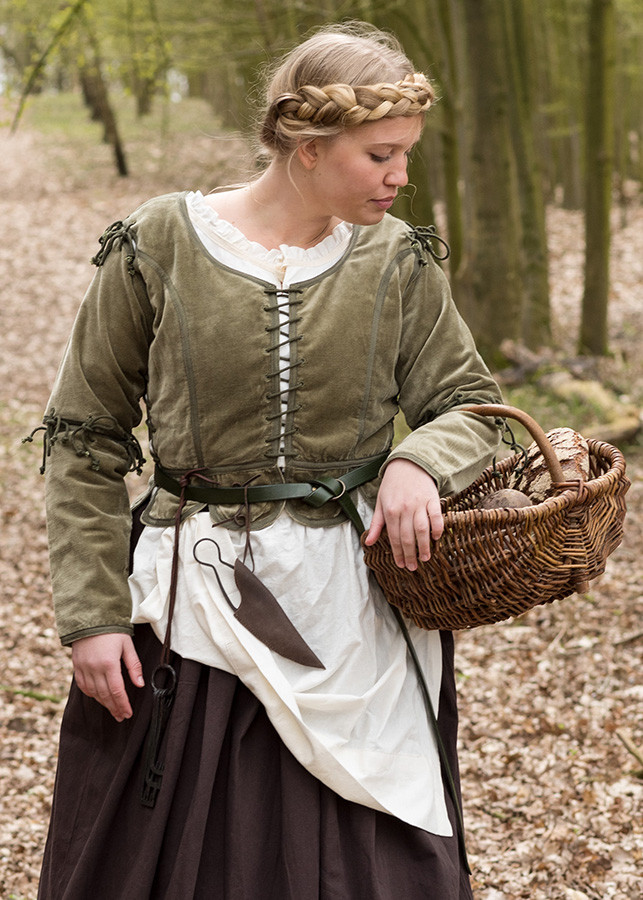 Chaqueta medieval Griselda en Antelina, color verde
