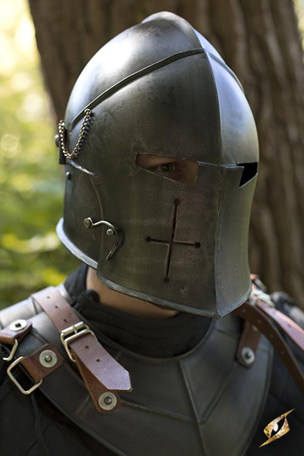 Bacinete medieval con visor, Negro Épico
