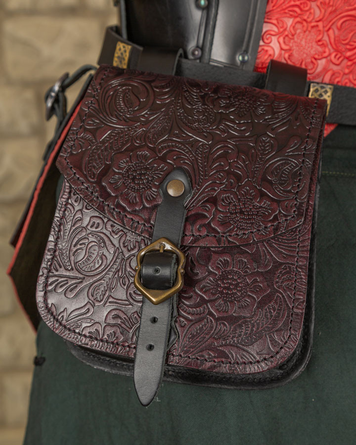 Bolso medieval Beatriz en cuero repujado rojizo