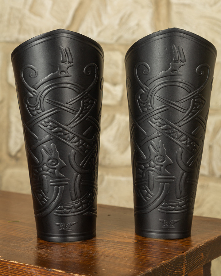 Brazaletes vikingos Midgar Ragnarok, cuero negro