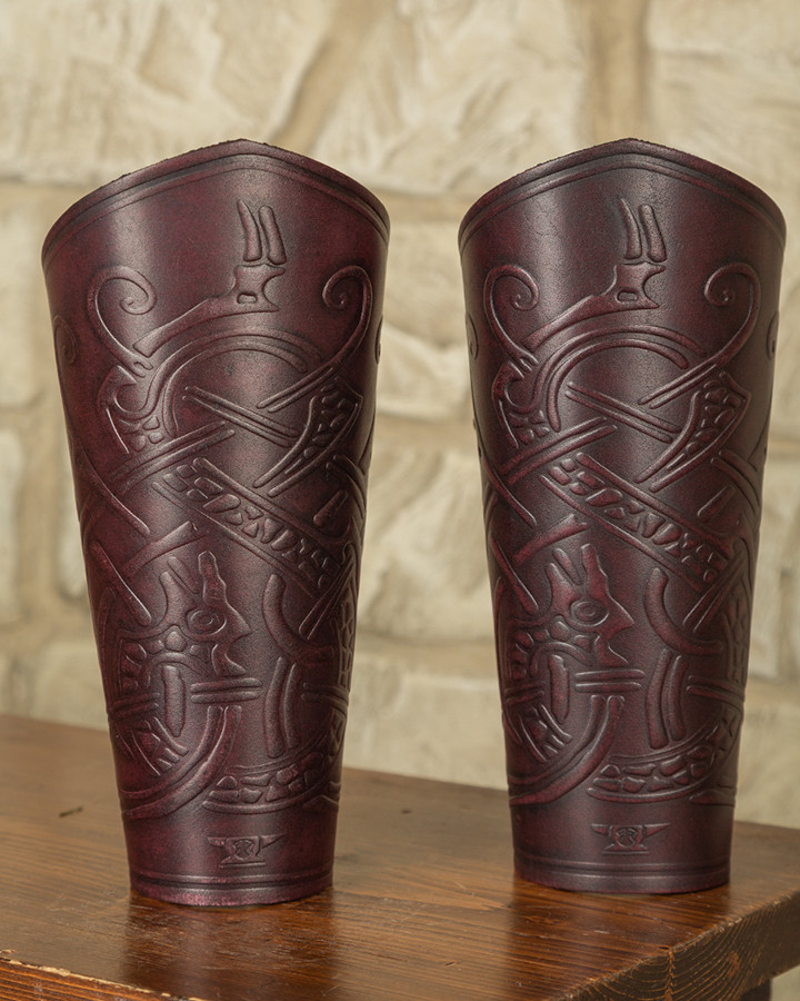 Brazaletes vikingos Midgar Ragnarok, cuero red