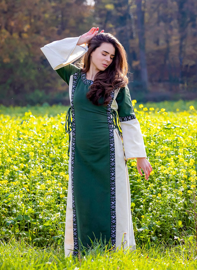 Vestido medieval mujer modelo Sophie, Verde-blanco