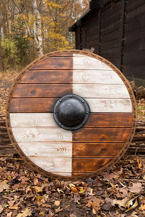 Escudo vikingo Thegn Blanco/Madera para LARP, ø 80 cm.