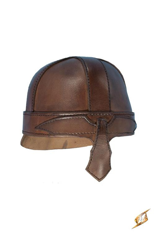 Casco medieval spangenhelm en cuero marrón para LARP