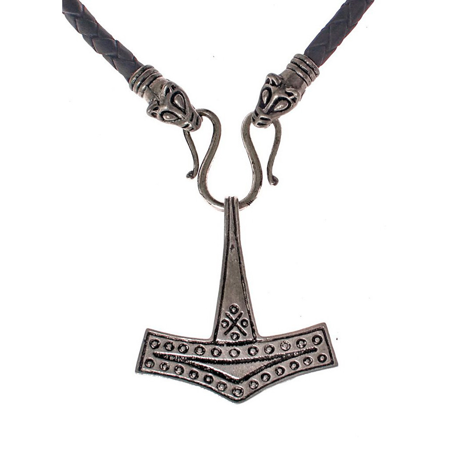 Collar de cuero vikingo con el Mjölnir de Bornholm