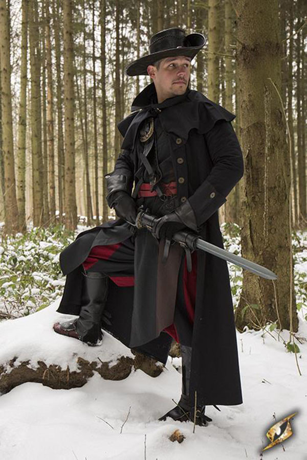 Abrigo medieval cazador Hellsing, color negro