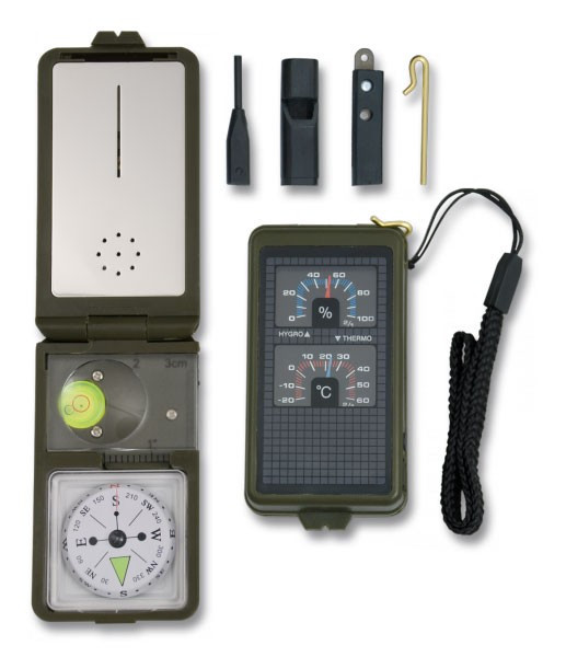 Brújula con accesorios de supervivencia