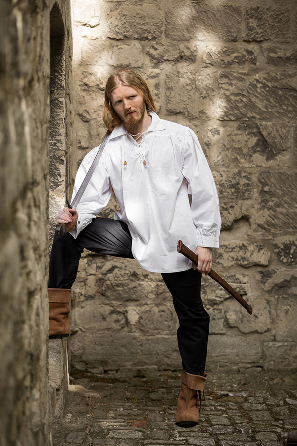 Camisa pirata Artur con cordones, color blanco