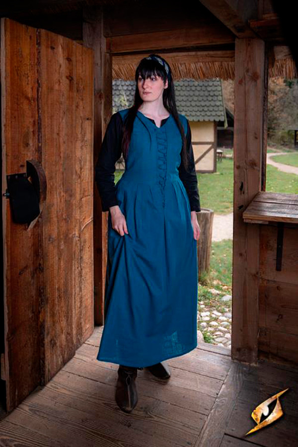 Vestido medieval y Renacentista mujer Adelina en azul Misty