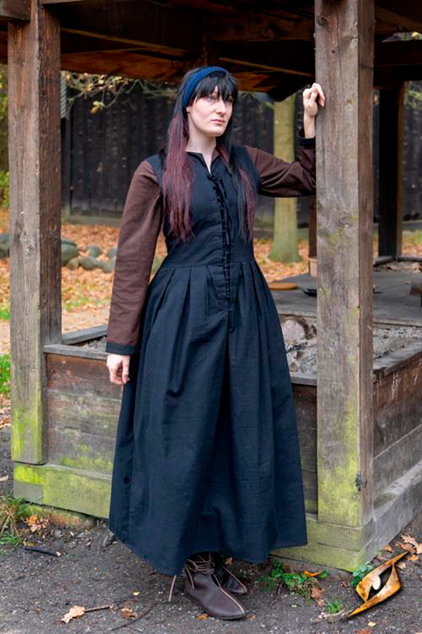 Vestido medieval mujer campesina Adelina en negro