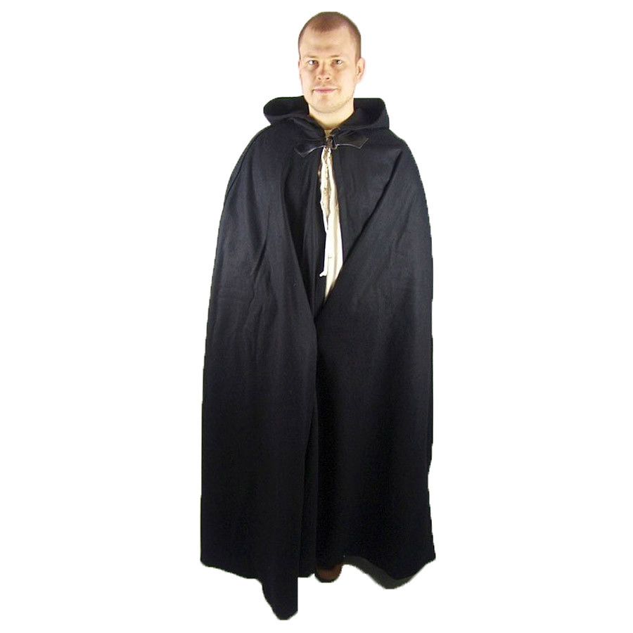 Capa medieval larga de lana modelo Héroe, color negro