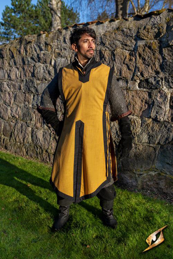 Tabardo medieval Clement bicolor, amarillo grifo - negro épico