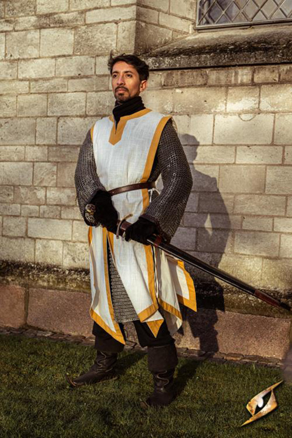 Tabardo medieval Clement bicolor, blanco marfil - amarillo grifo