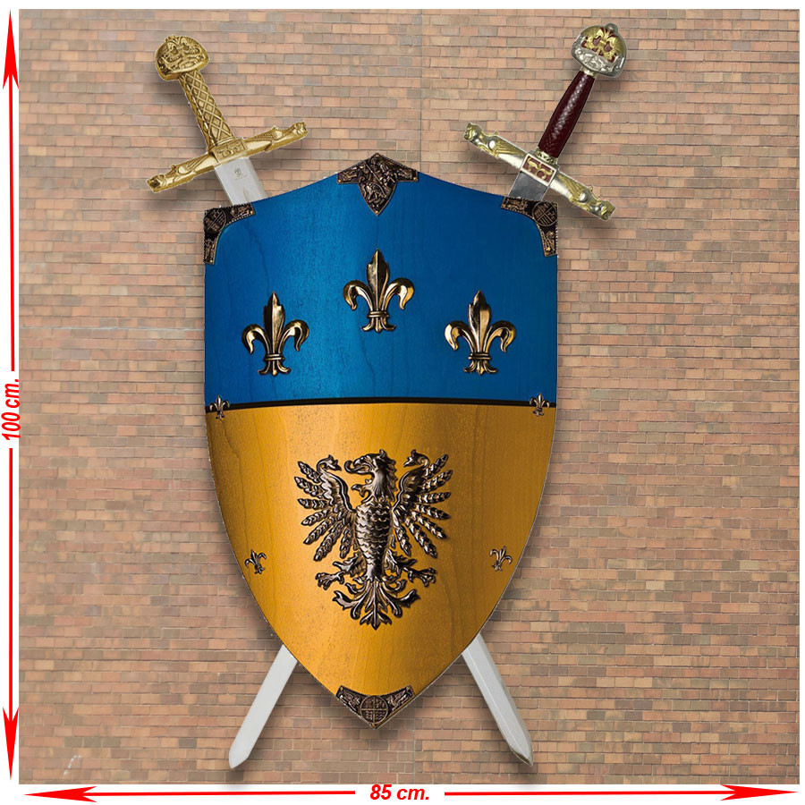 Panoplia de CarloMagno Deluxe, rey de los francos, con su escudo y espadas