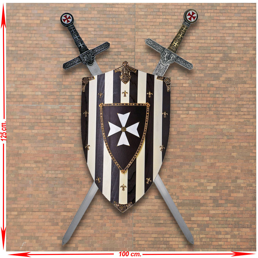 Panoplia de los Caballeros Hospitalarios con escudo y espadas