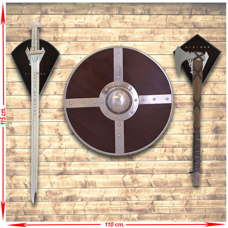 Panoplia Vikinga Ragnar Lodbrok con espada, escudo y hacha