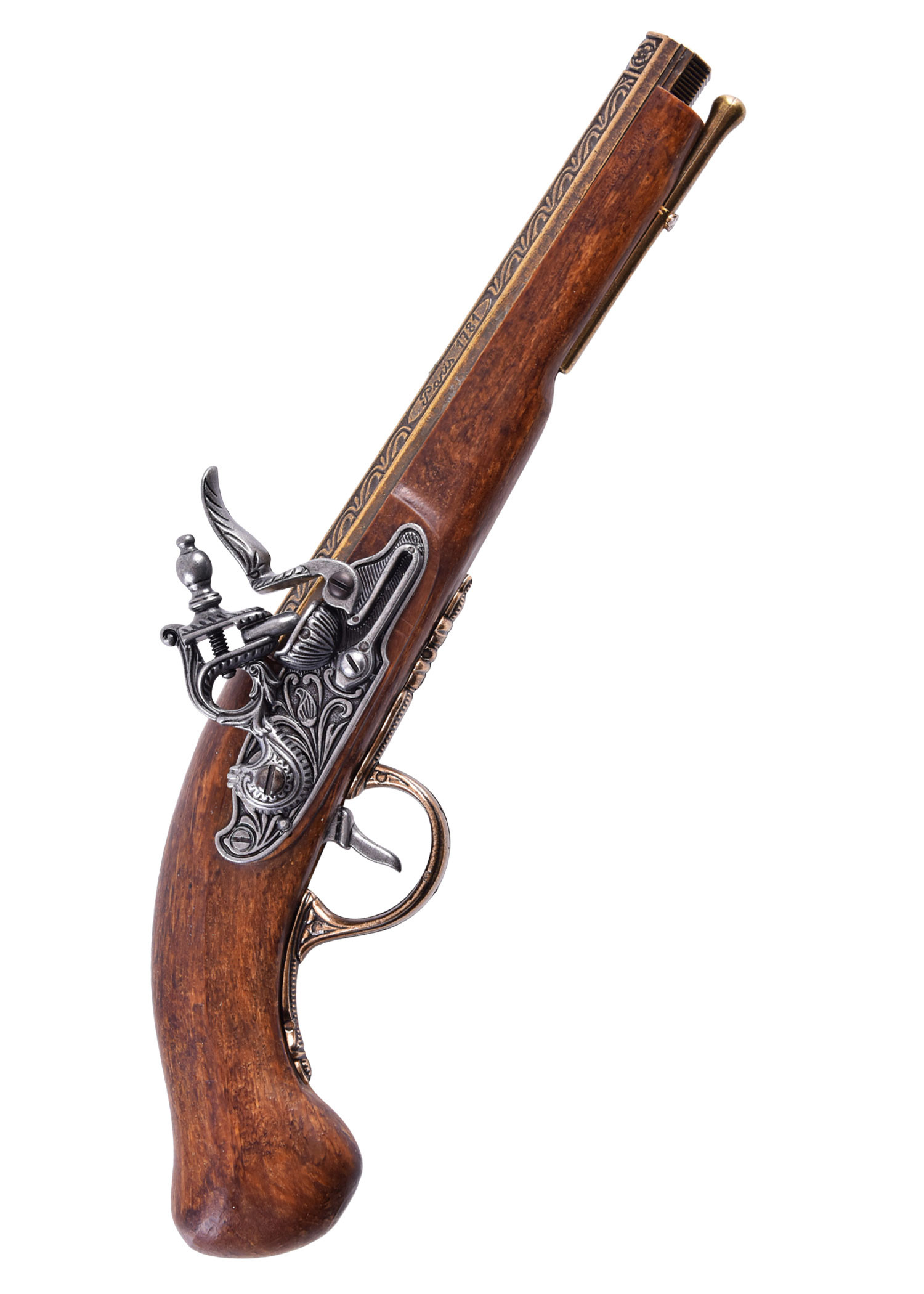 Pistola francesa de chispa latonada, siglo XVIII