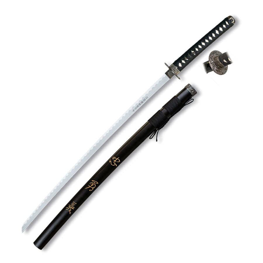 Katana negra Tole10 con soporte de sobremesa, hoja 71 cm.