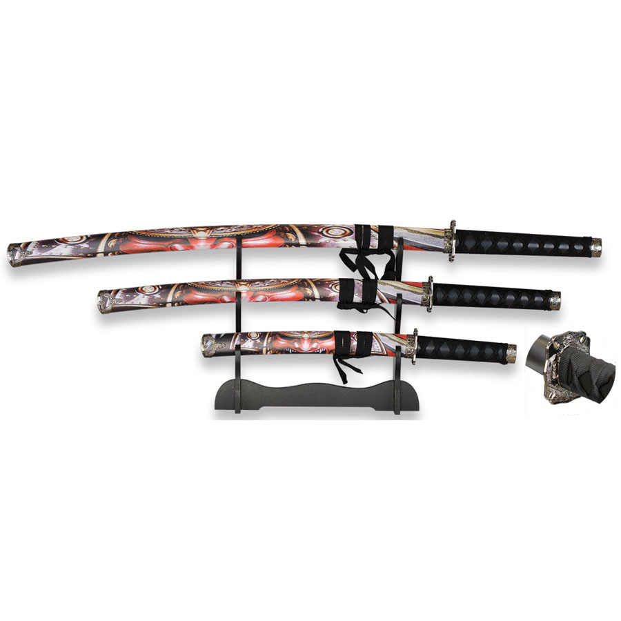 Set 3 katanas Kabuto Tole 10, con stand de madera