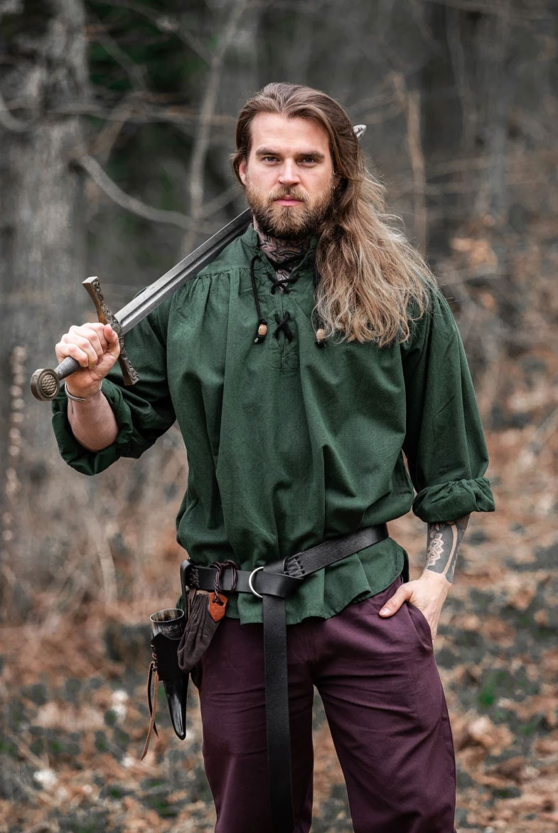 Camisa medieval con lazos modelo Georg, color verde