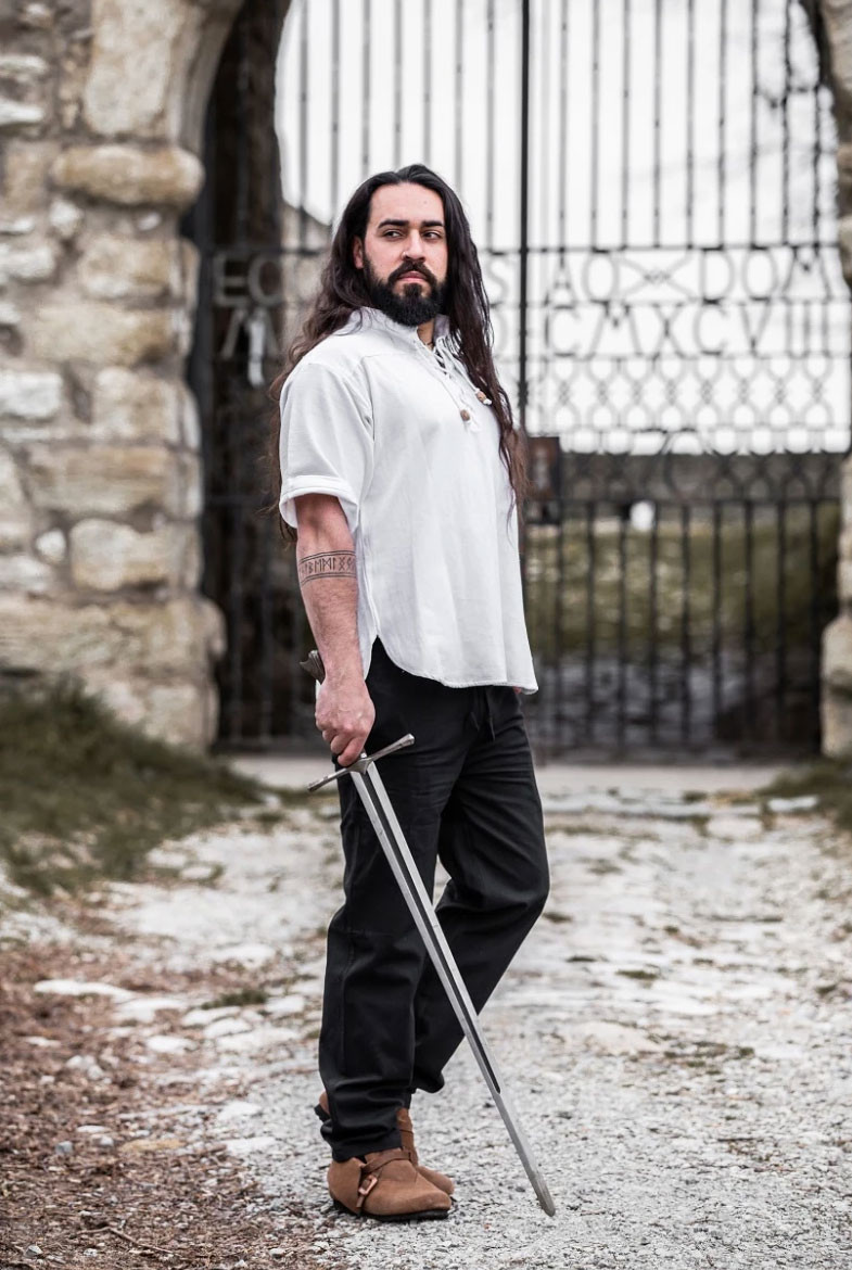 Camisa medieval manga corta y lazos, color blanco