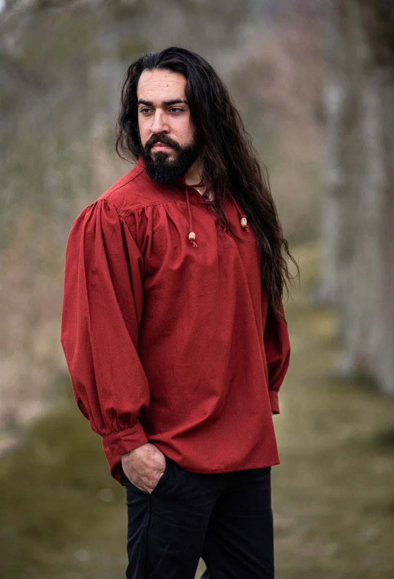 Camisa medieval Friedrich roja con lazos