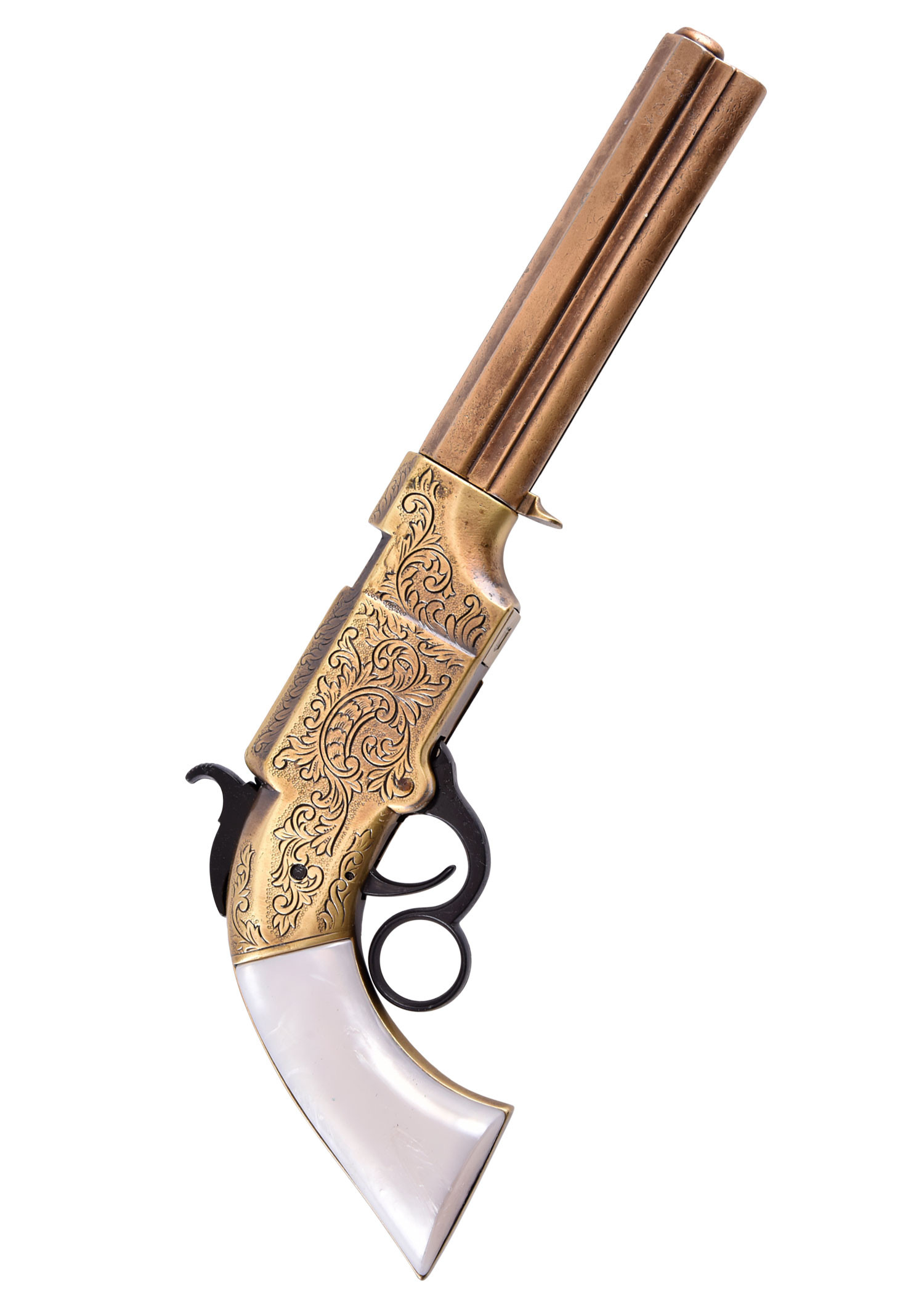Pistola Smith y Wesson Volcanic 1854, latón y imitación nácar