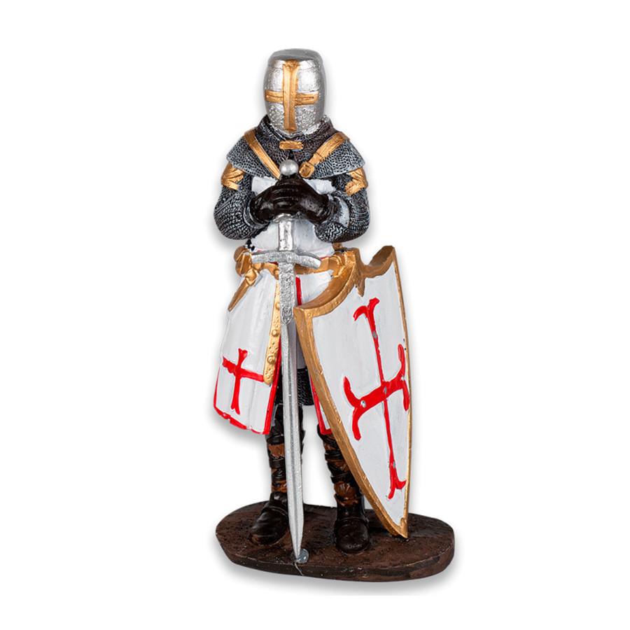 Figura caballero templario con espada y escudo, 16 cm.