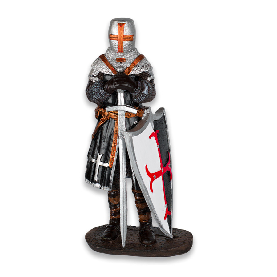 Figura caballero hospitalario con espada y escudo, 16 cm.