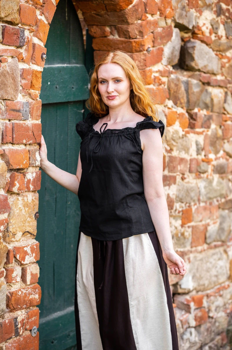 Blusa medieval de verano sin mangas Lotte, negro