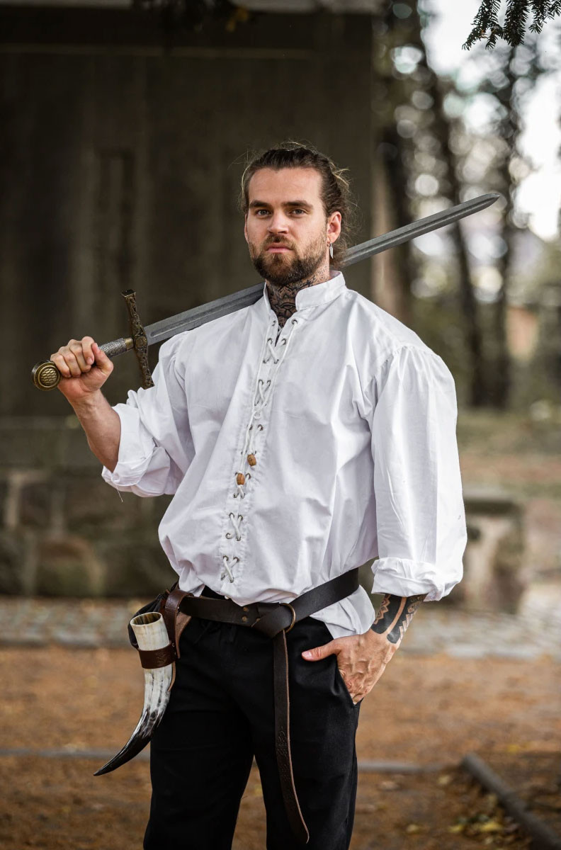 Camisa medieval con lazos modelo Dagwin, blanco