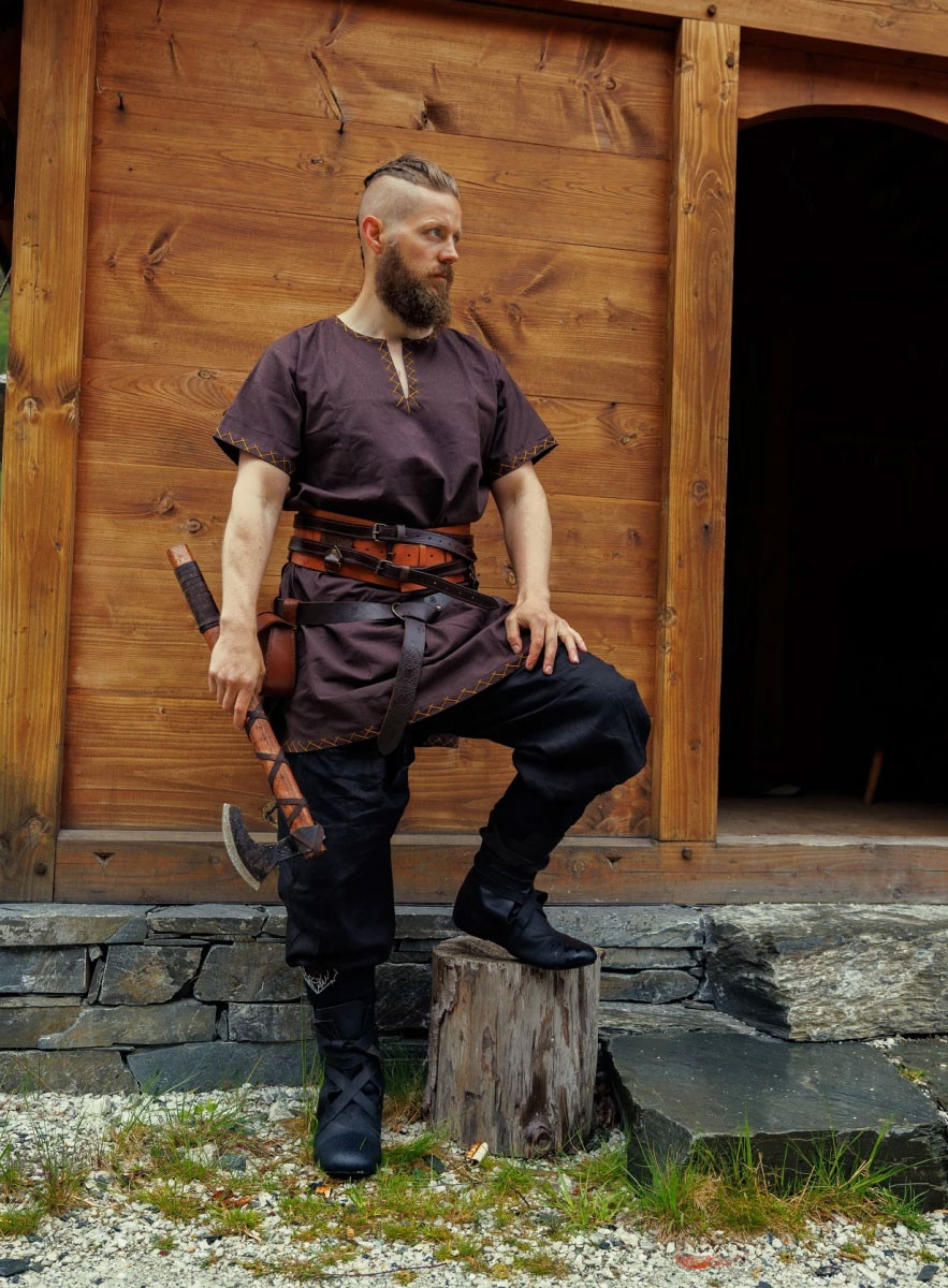 Túnica vikinga manga corta Harbard, marrón oscuro
