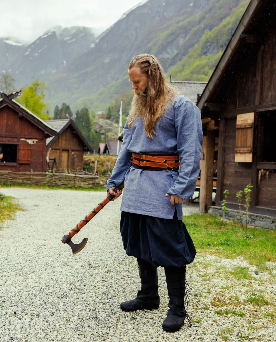 Túnica vikinga manga larga Torsten, azul gris