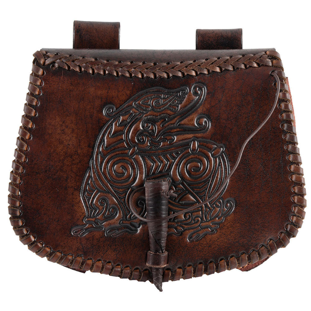 Bolsa dragón en piel marrón para llevar en el cinturón