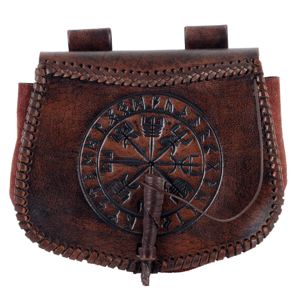 Bolsa Celta Vegvisir en piel marrón, para llevar en el cinturón