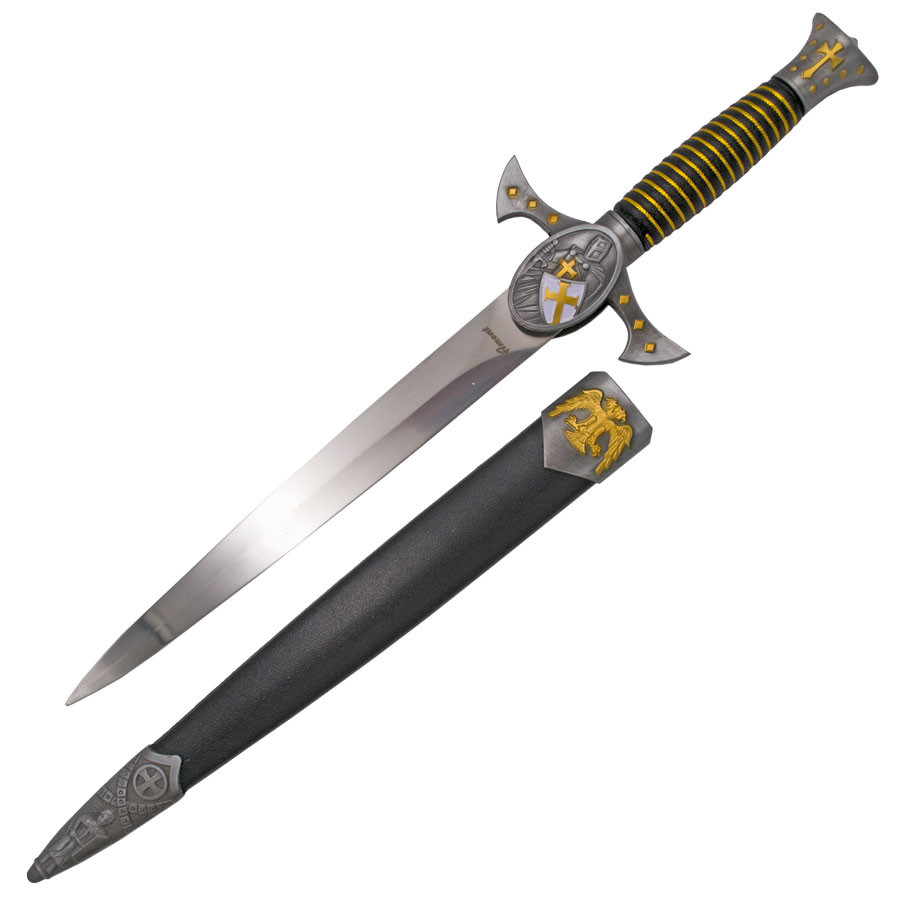 Daga medieval Templaria, pomo cruz acabado bronce