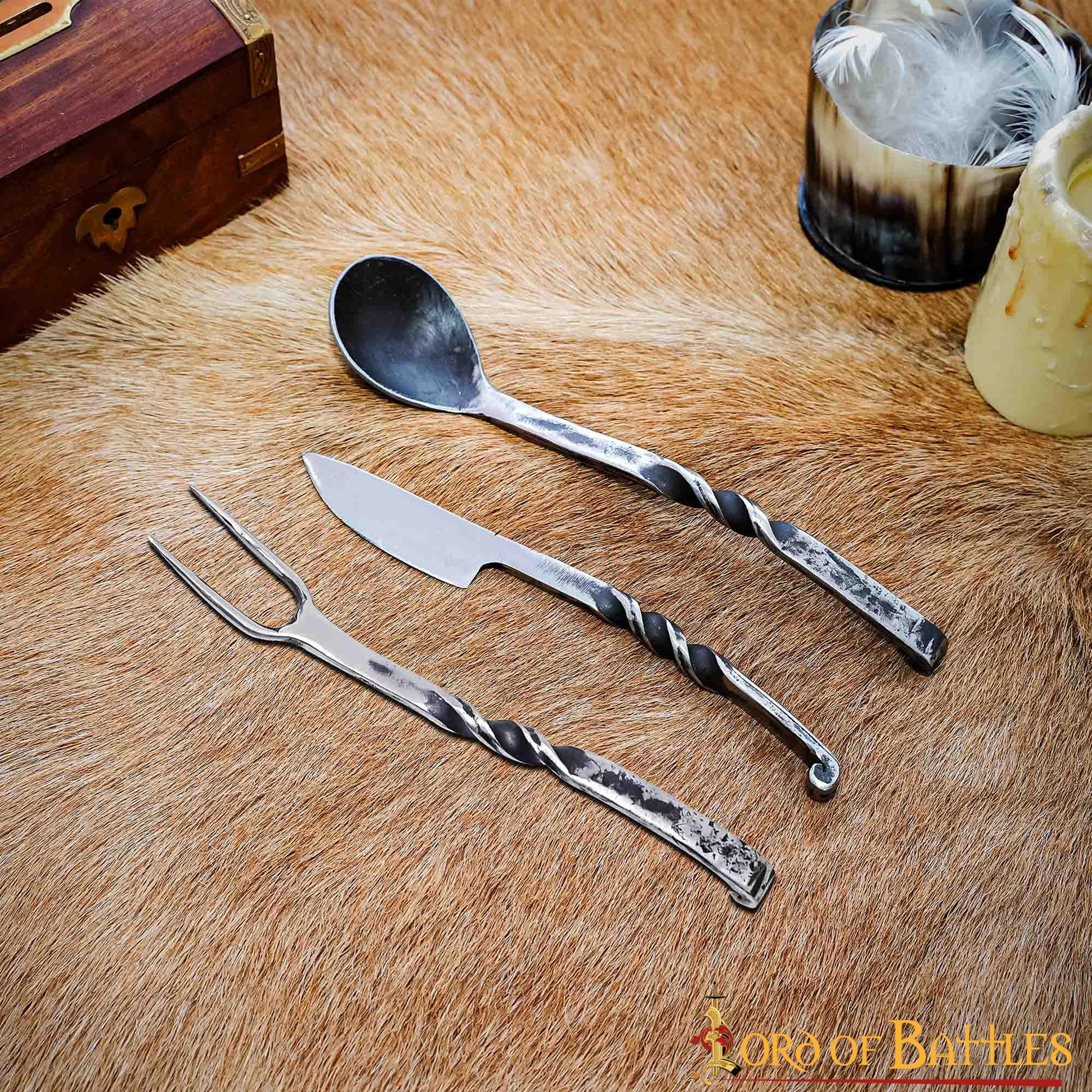 Set 3 cubiertos medievales rústicos forjados