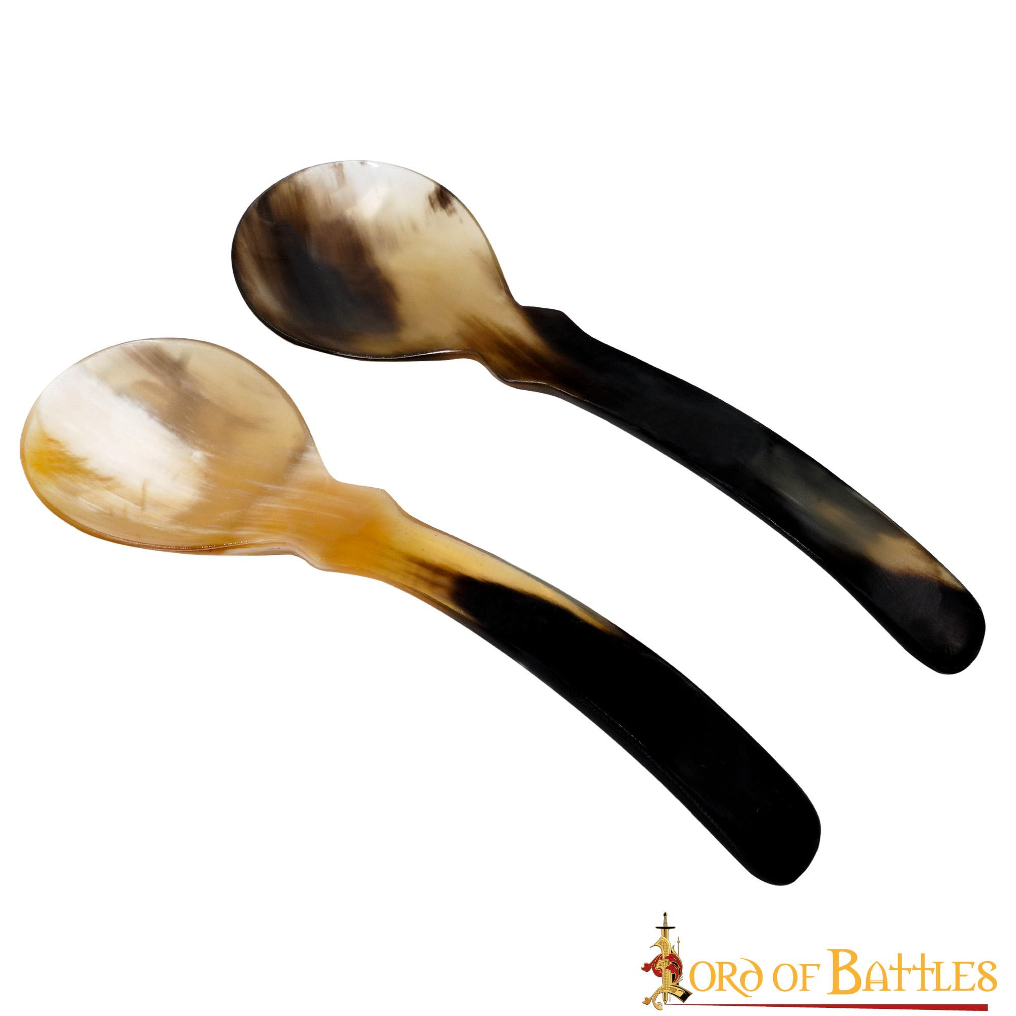 Juego de 2 cucharas de cuerno auténtico estilo vikingo