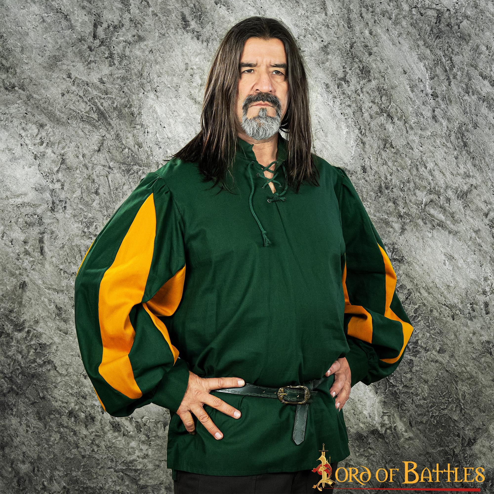 Camisa Renacentista Ebono con mangas en dos colores - Verde y naranja