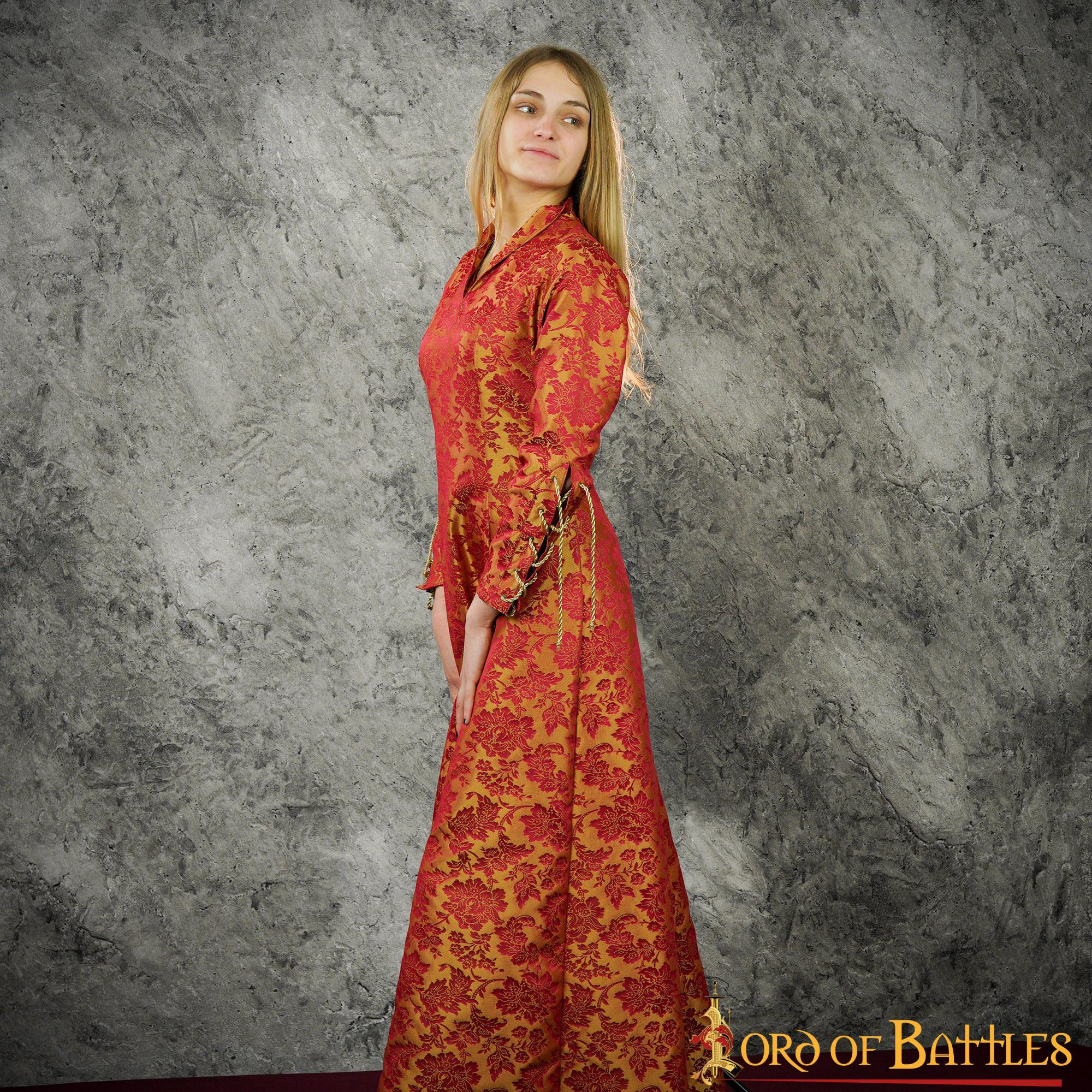 Vestido medieval mujer cortesana con brocados - Granate