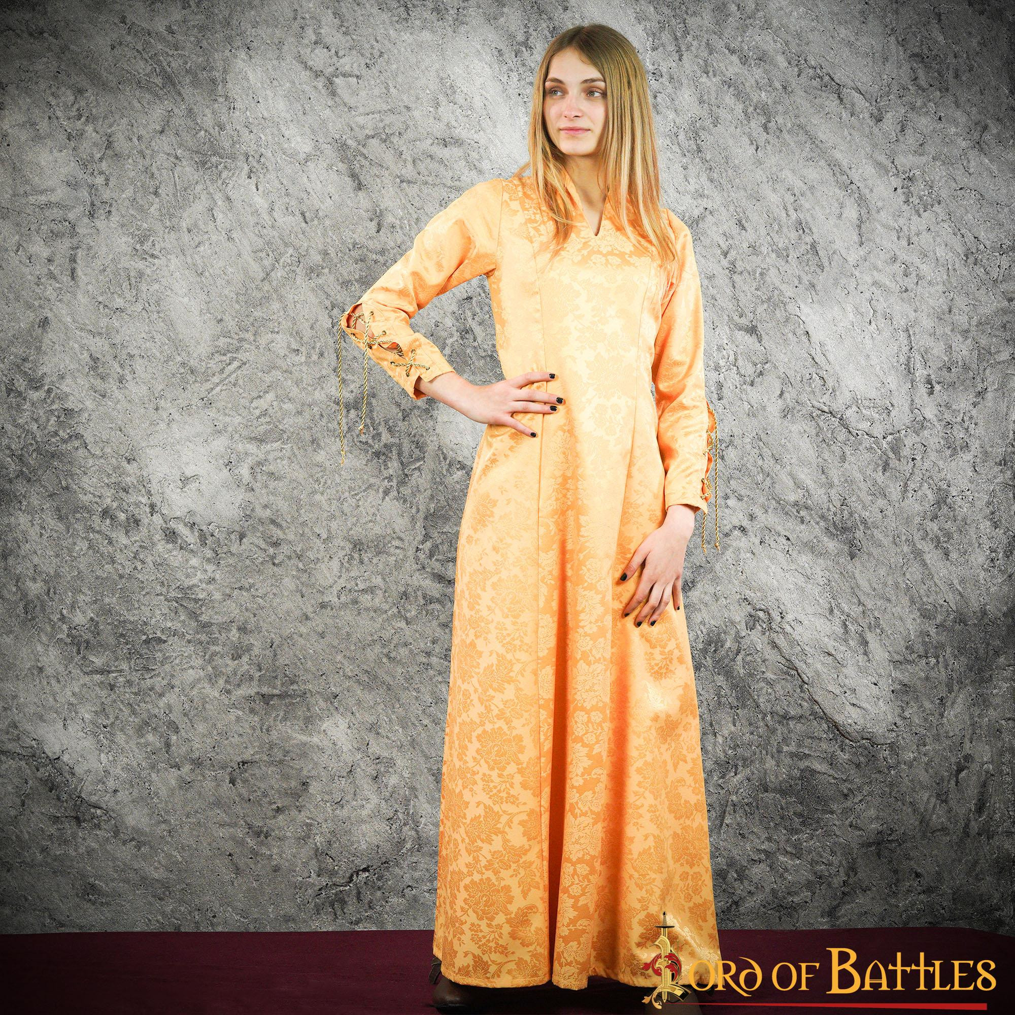 Vestido medieval mujer cortesana con brocados - Amarillo