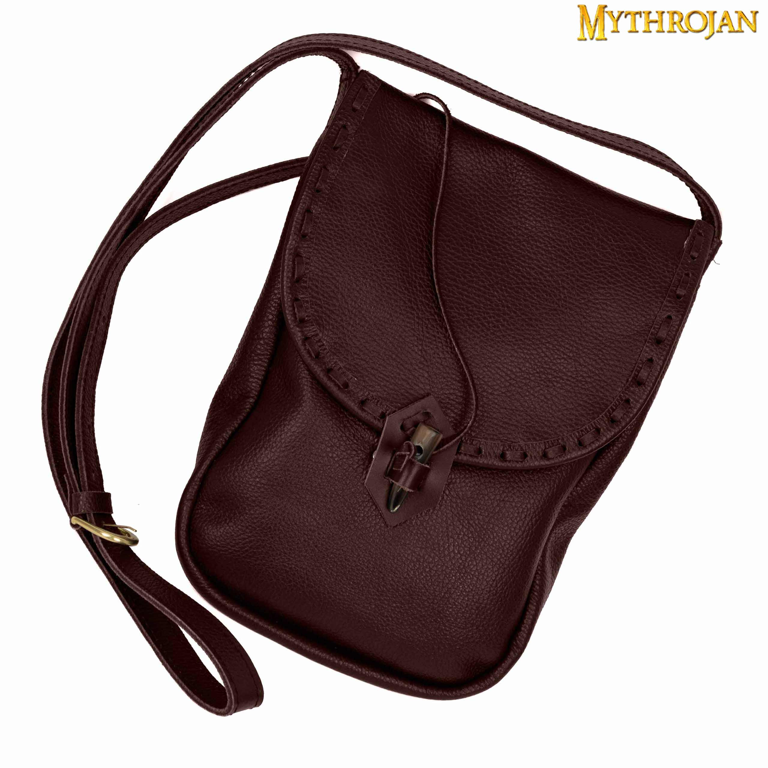 Bolsa medieval en piel, tipo bandolera - Marrón (33x23 cm.)