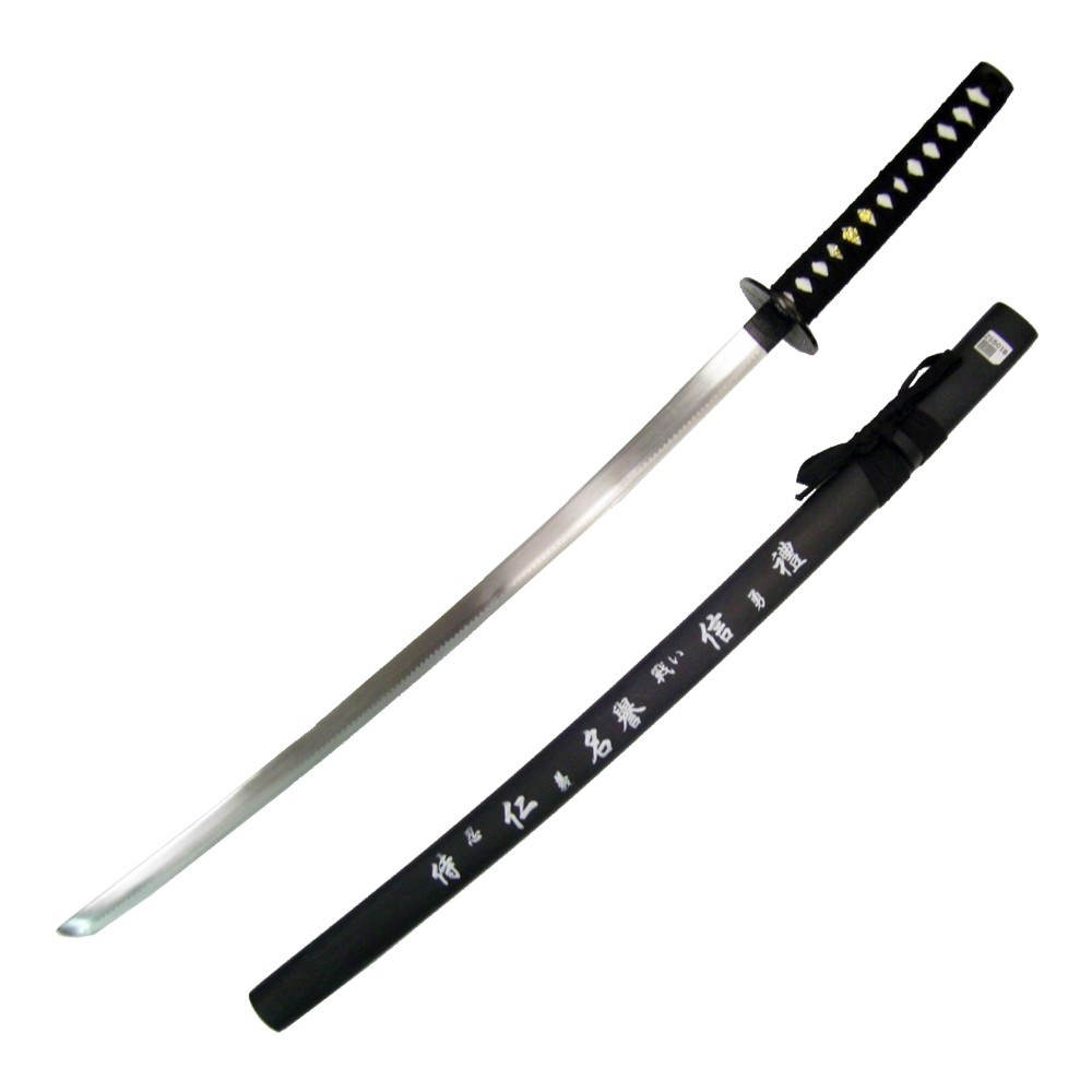 Katana ornamental vaina negra con texto grabado (93 cm.)
